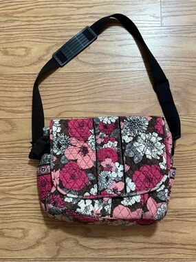 Vera Bradley Mocha Rouge Floral Bookbag Laptop Bag Diaper Bag